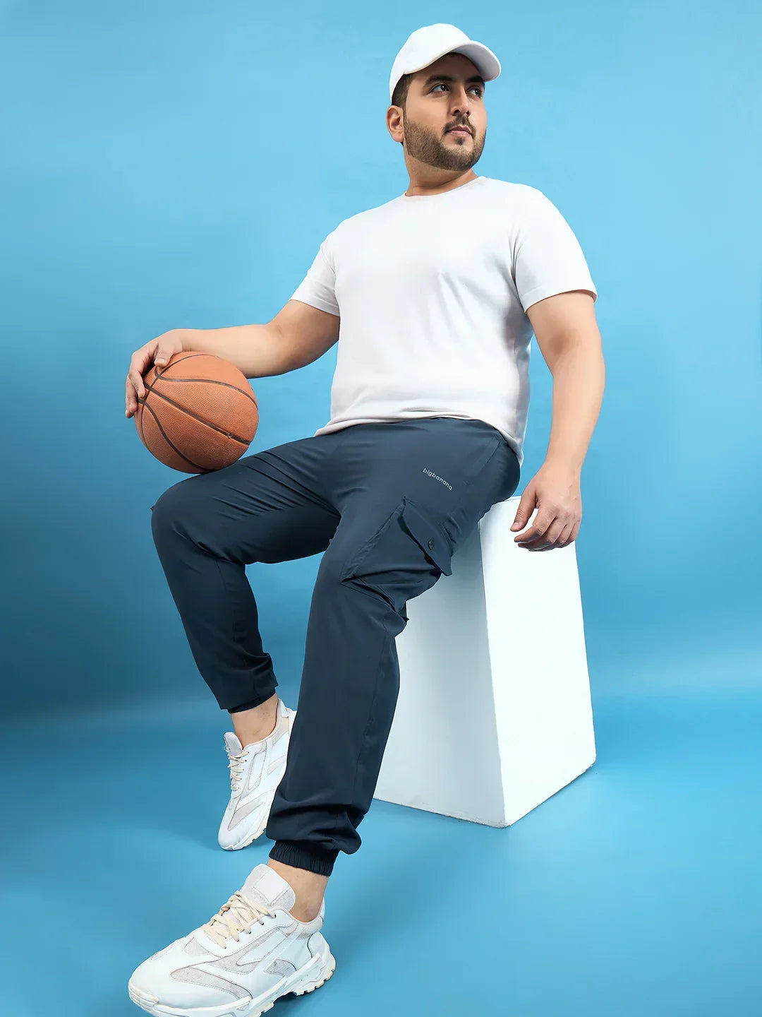 Men Plus Size Kelvin Navy Solid Trackpant - bigbanana