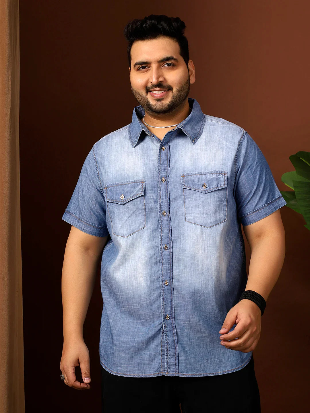 Men Plus Size Kennedy Blue Solid Shirt - bigbanana