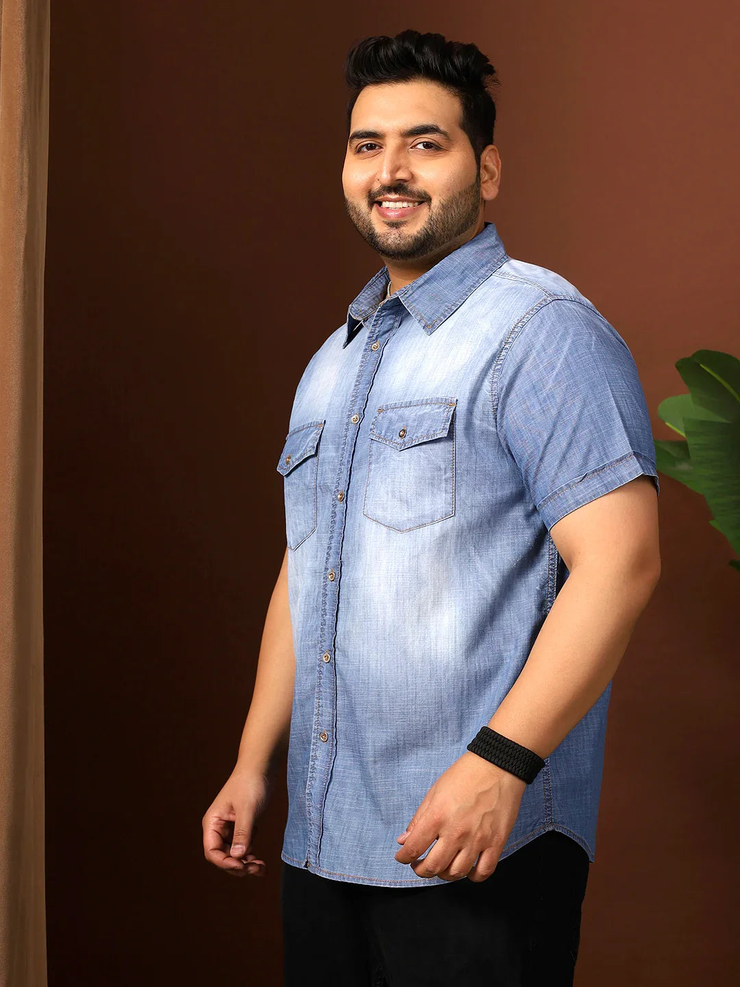 Men Plus Size Kennedy Blue Solid Shirt - bigbanana