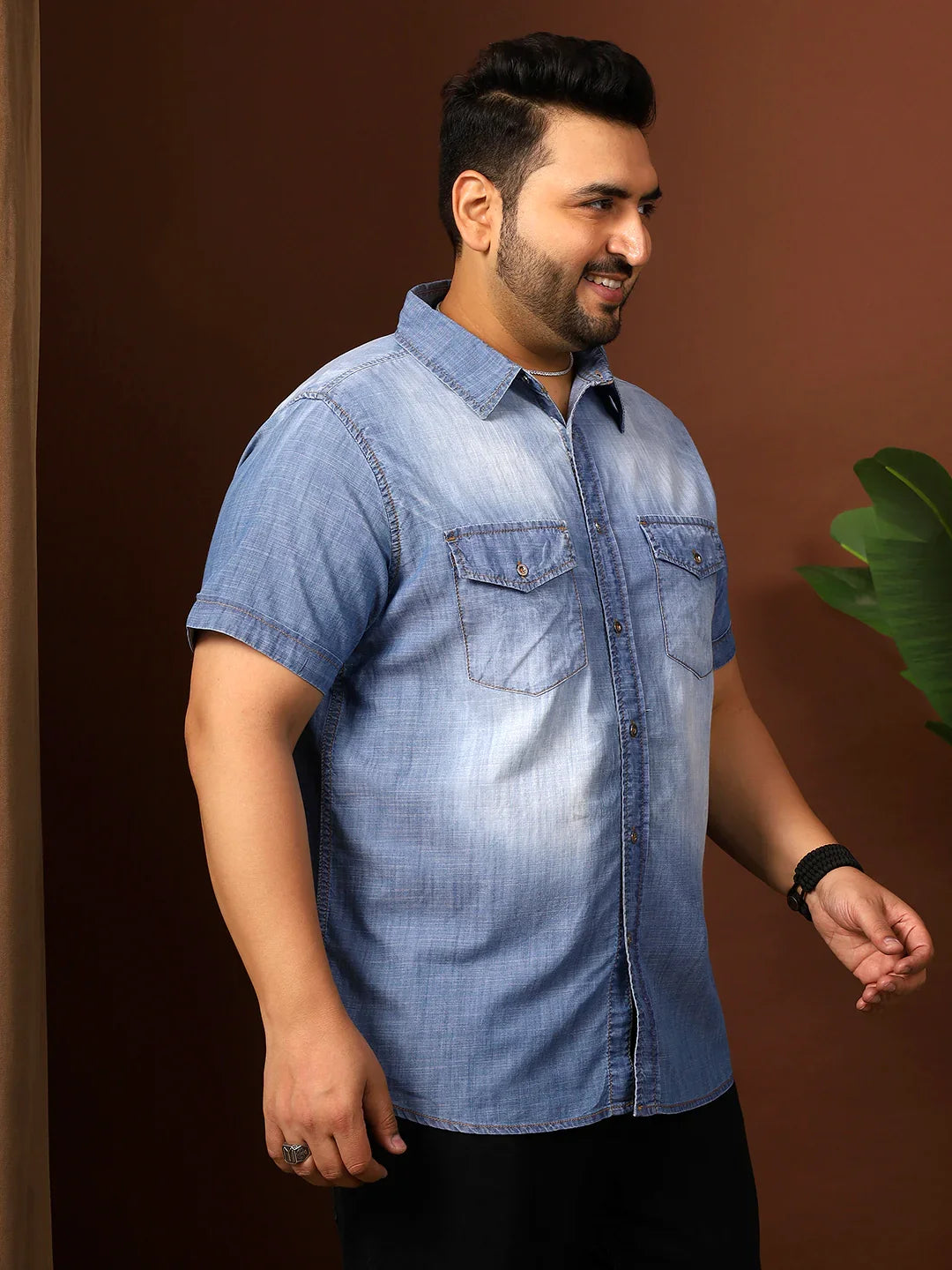 Men Plus Size Kennedy Blue Solid Shirt - bigbanana