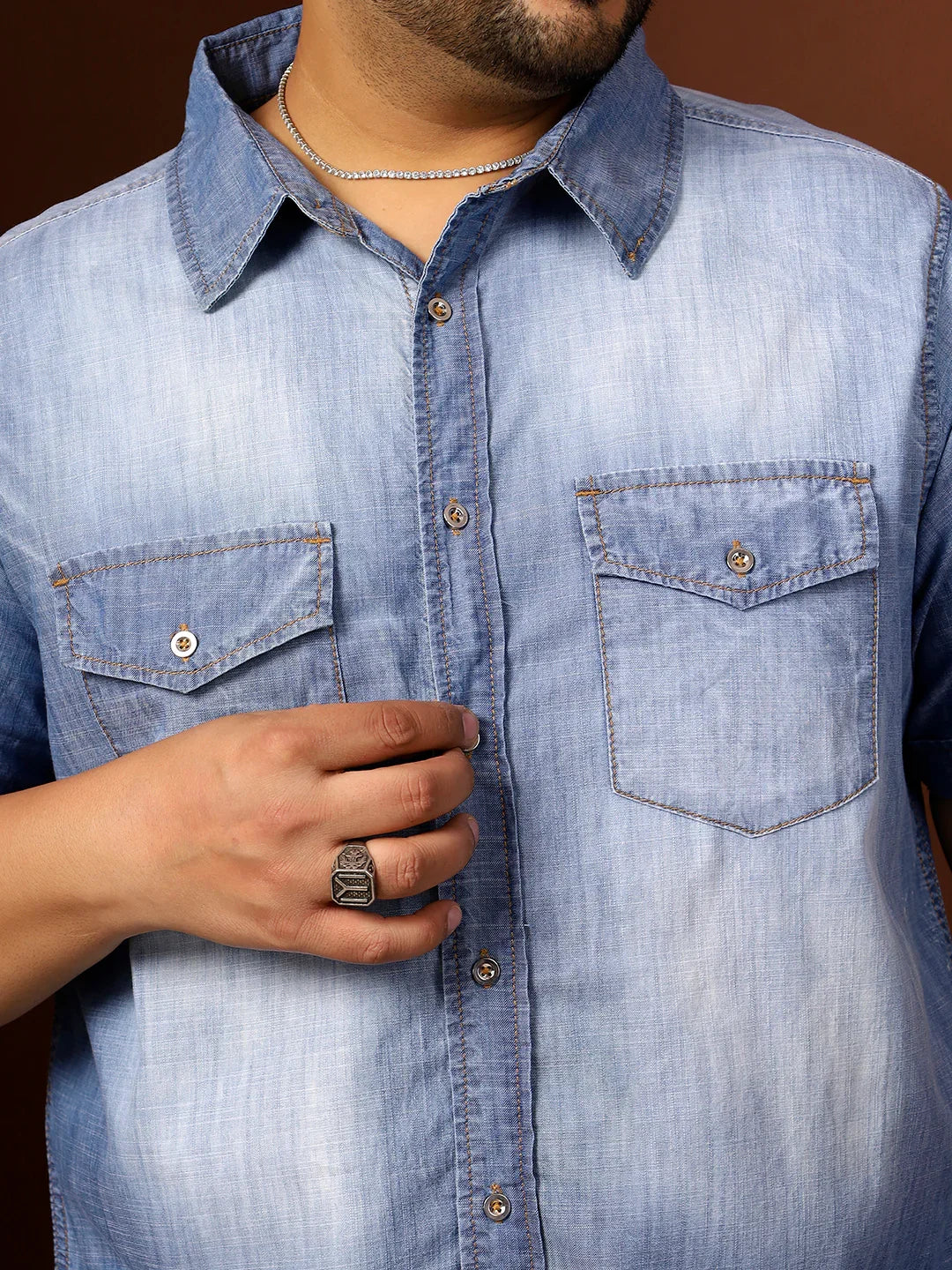 Men Plus Size Kennedy Blue Solid Shirt - bigbanana