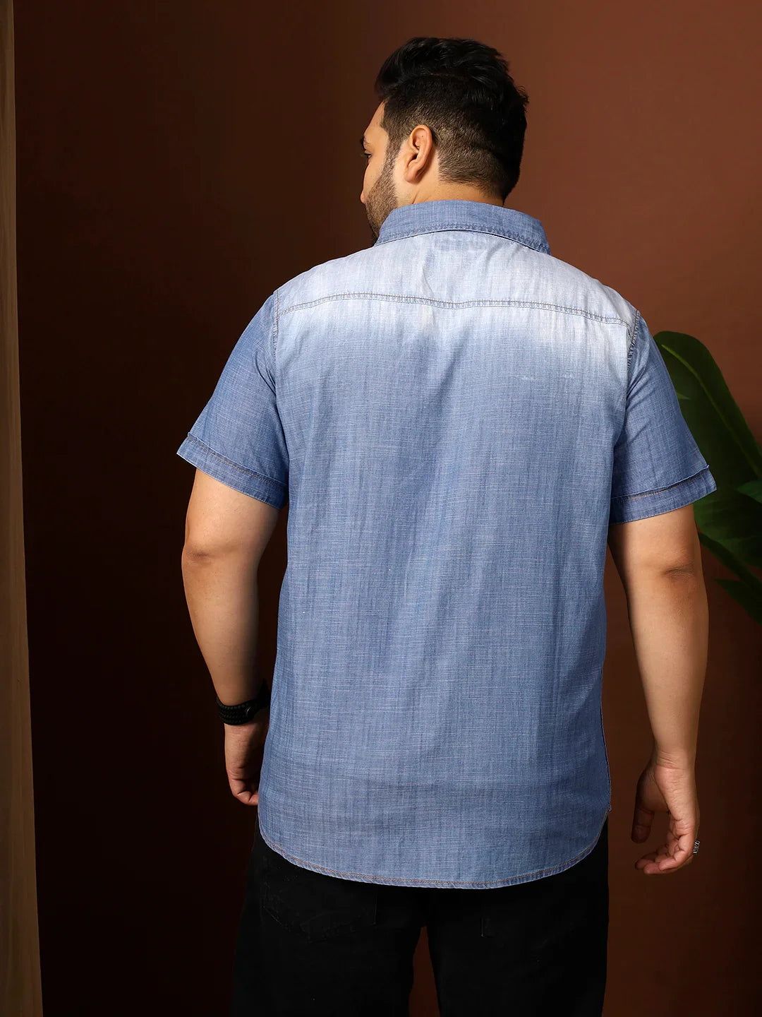 Men Plus Size Kennedy Blue Solid Shirt - bigbanana