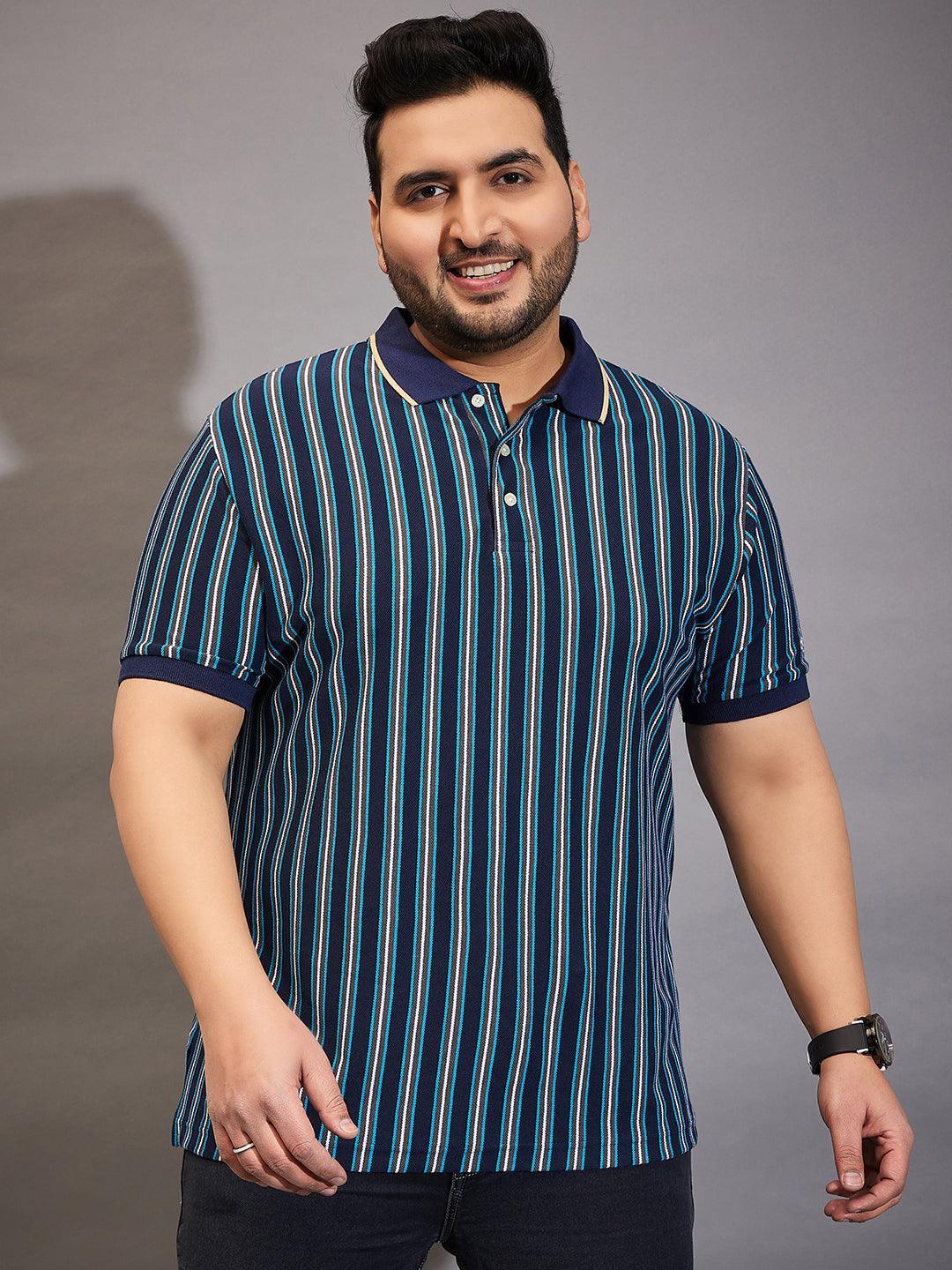 Men Plus Size Kevlar Striped Polo Tshirt - bigbanana