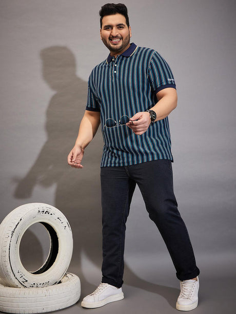 Men Plus Size Kevlar Striped Polo Tshirt - bigbanana