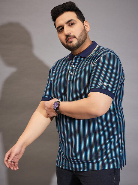 Men Plus Size Kevlar Striped Polo Tshirt - bigbanana