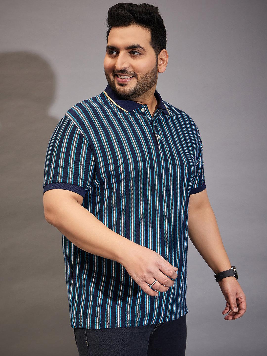 Men Plus Size Kevlar Striped Polo Tshirt - bigbanana