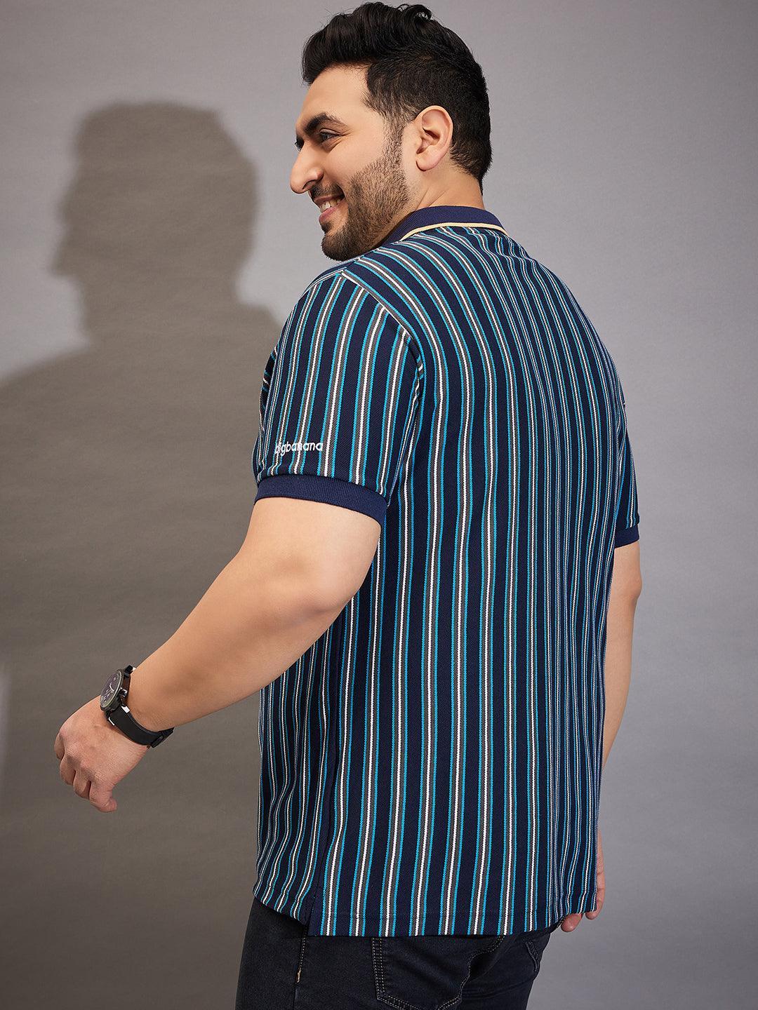 Men Plus Size Kevlar Striped Polo Tshirt - bigbanana