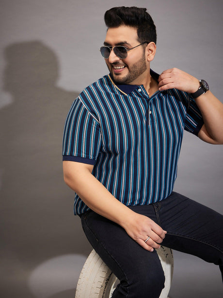 Men Plus Size Kevlar Striped Polo Tshirt - bigbanana