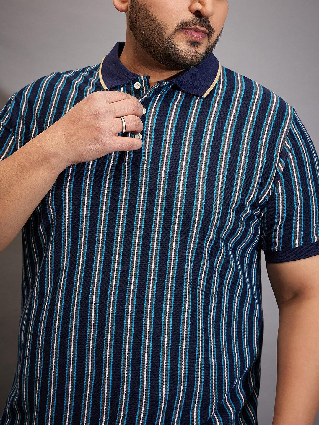Men Plus Size Kevlar Striped Polo Tshirt - bigbanana
