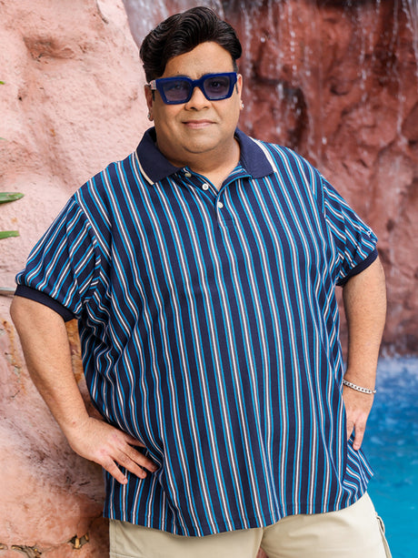 Men Plus Size Kevlar Striped Polo Tshirt - bigbanana