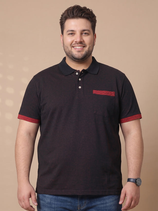 Men Plus Size Inklike Black Solid Polo