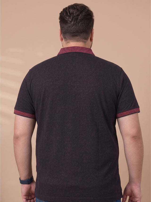 Men Plus Size Inklike Black Solid Polo