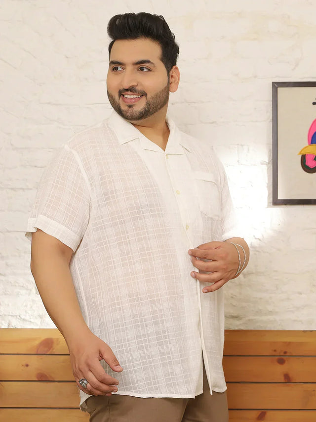 Men Plus Size Kintar White Check Shirt - bigbanana