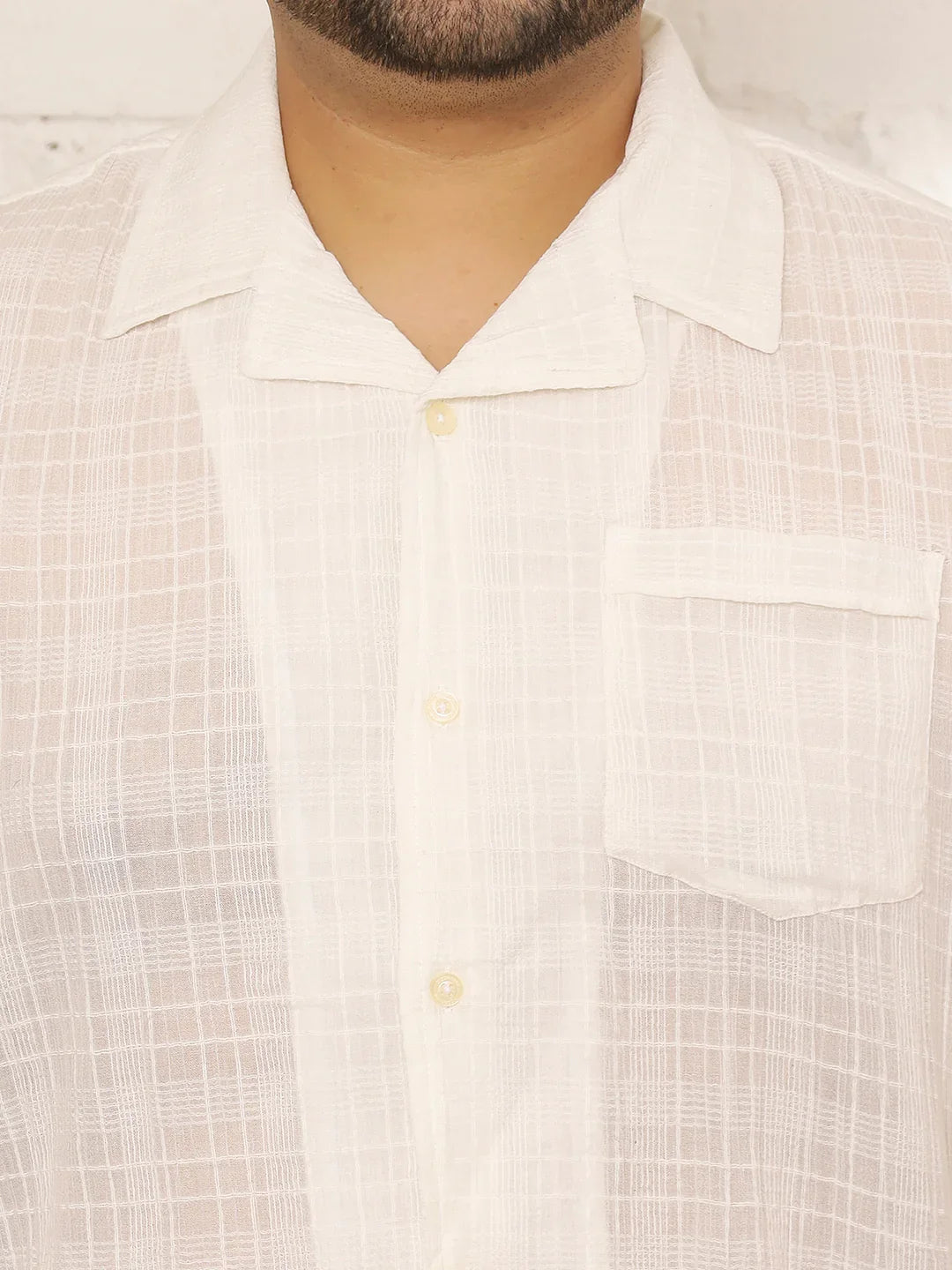 Men Plus Size Kintar White Check Shirt - bigbanana