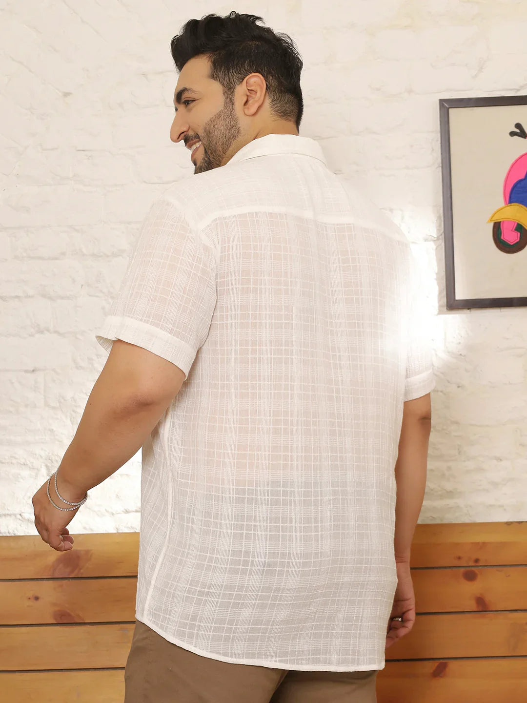 Men Plus Size Kintar White Check Shirt - bigbanana
