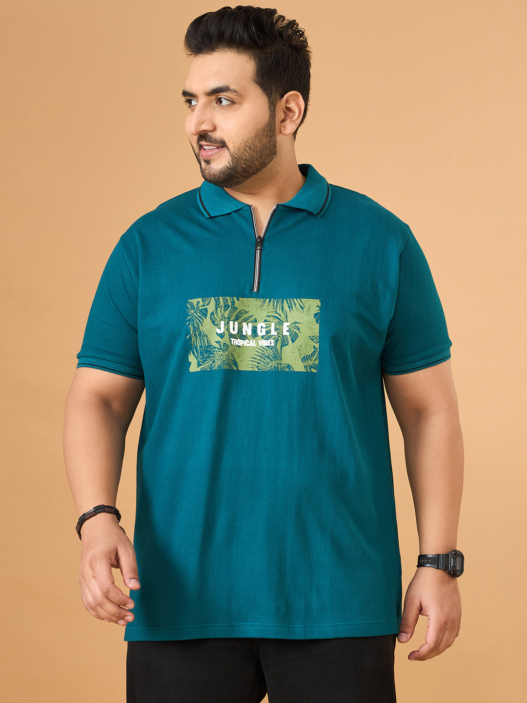 Men Plus Size Laguna Teal Printed Polo Tshirt