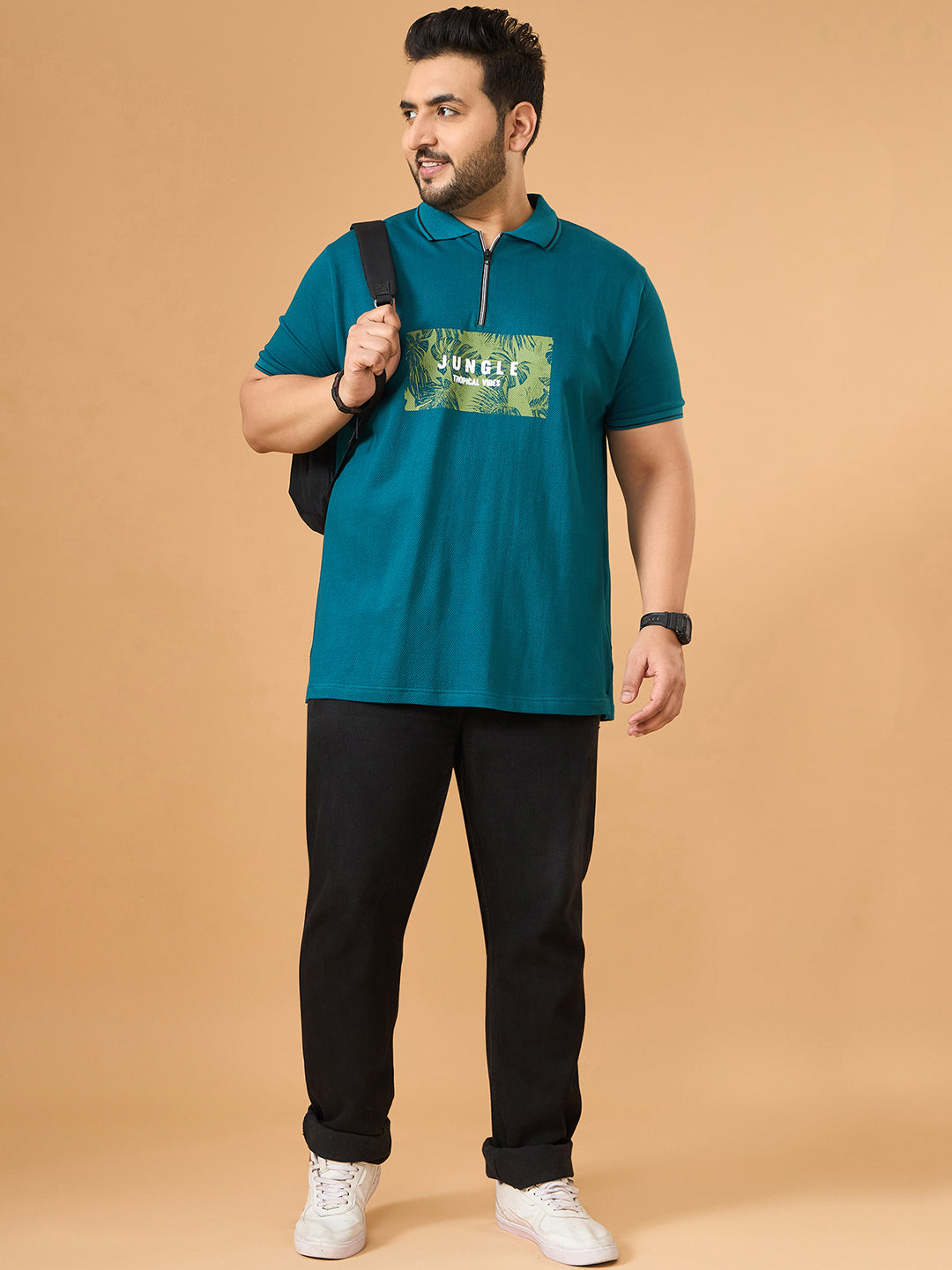 Men Plus Size Laguna Teal Printed Polo Tshirt