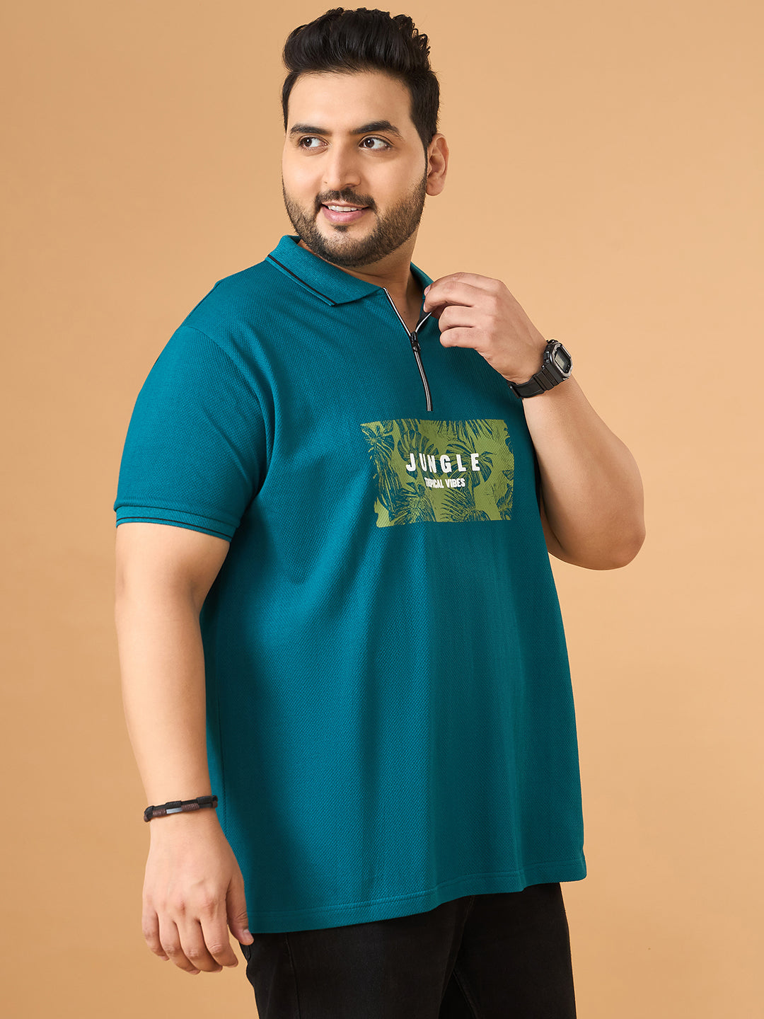 Men Plus Size Laguna Teal Printed Polo Tshirt