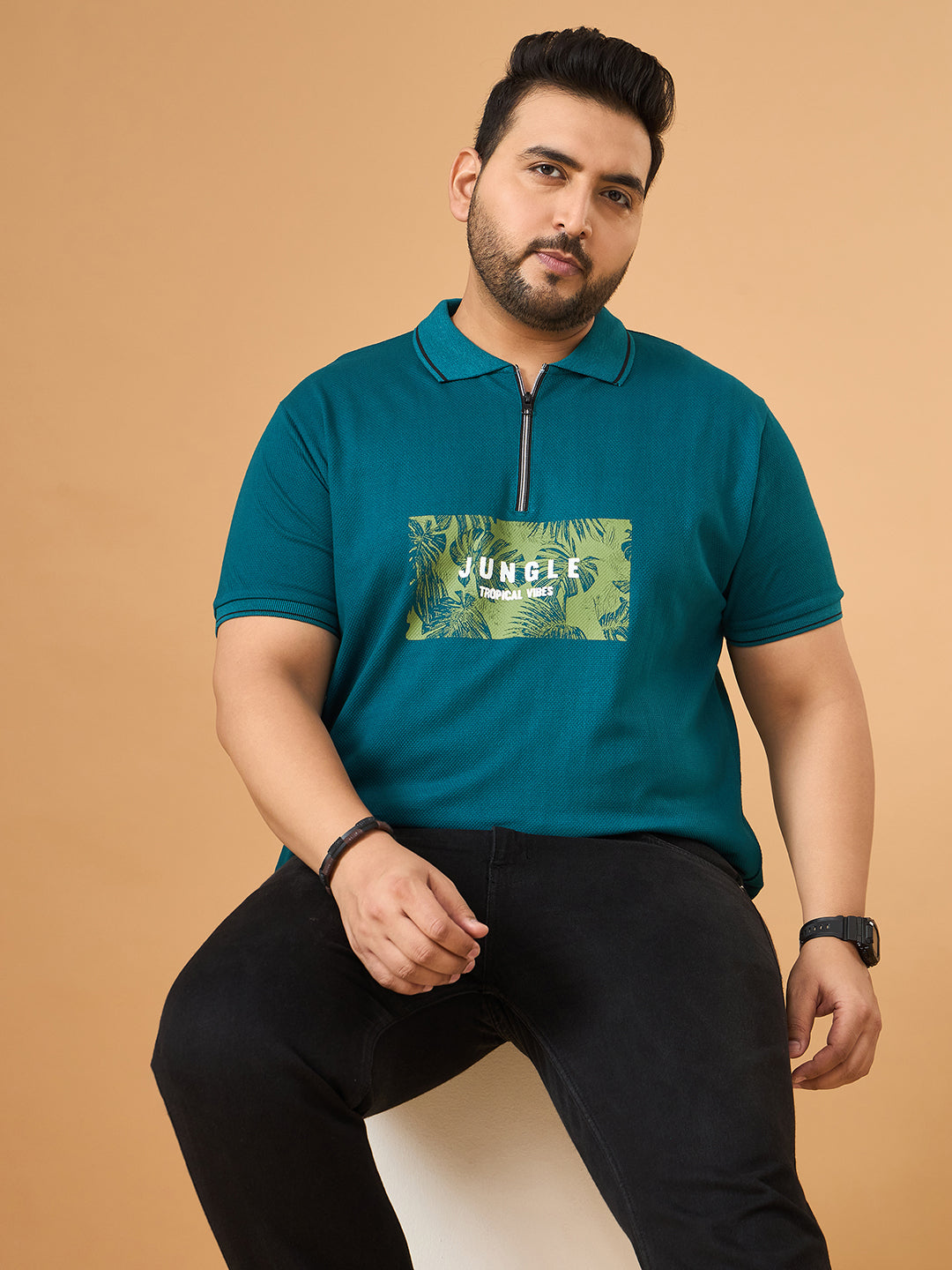 Men Plus Size Laguna Teal Printed Polo Tshirt