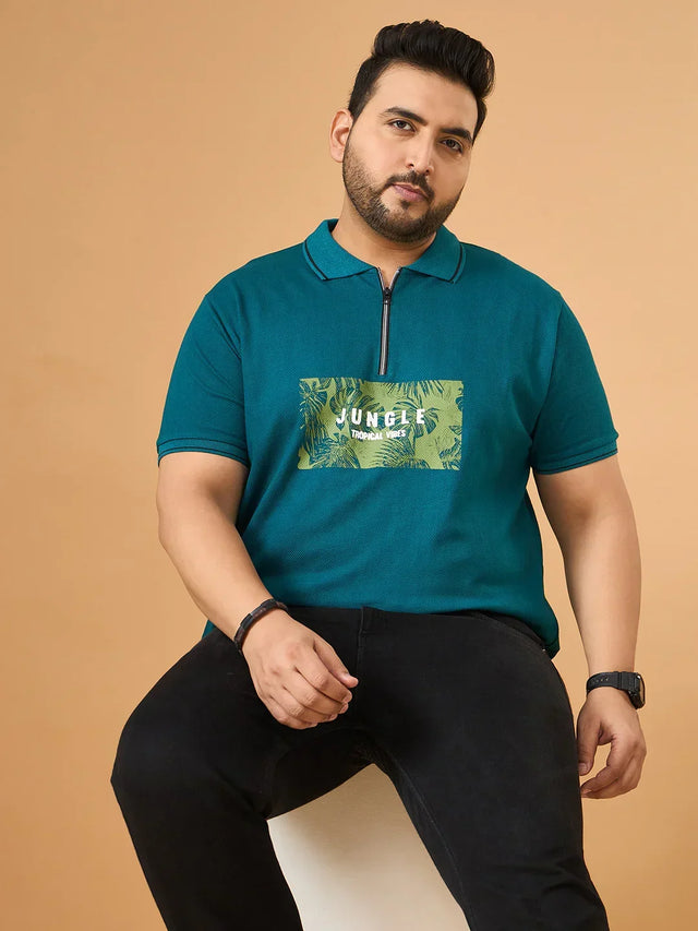 Men Plus Size Laguna Teal Printed Polo Tshirt