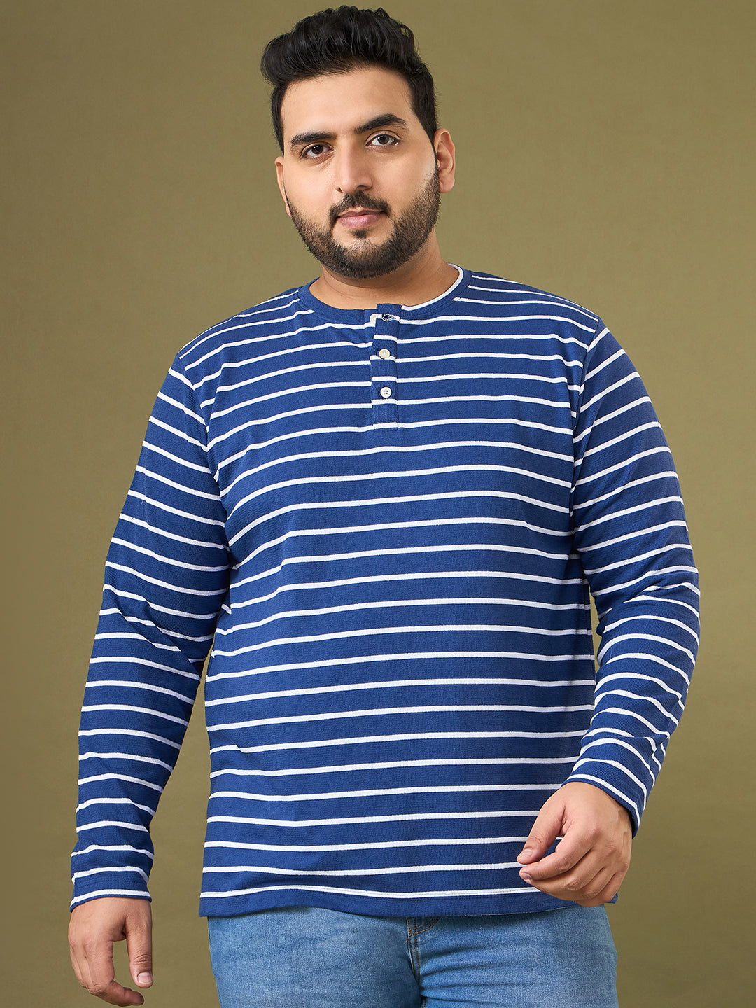 Men Plus Size Larvic Striped Henley Tshirt