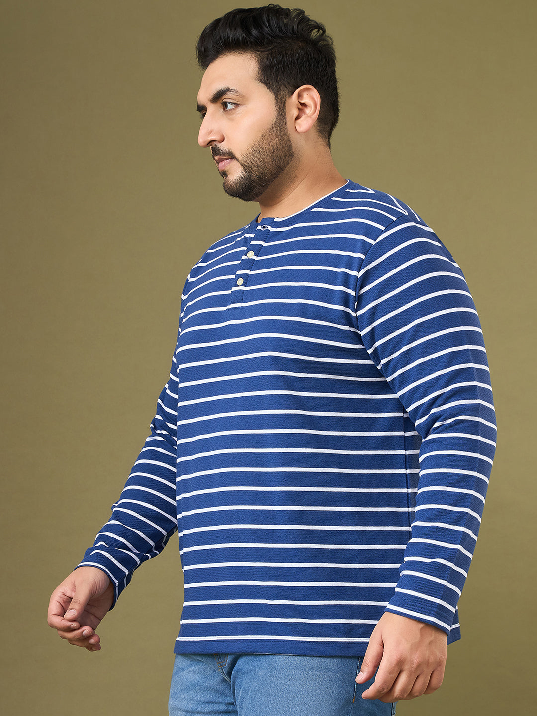 Men Plus Size Larvic Striped Henley Tshirt