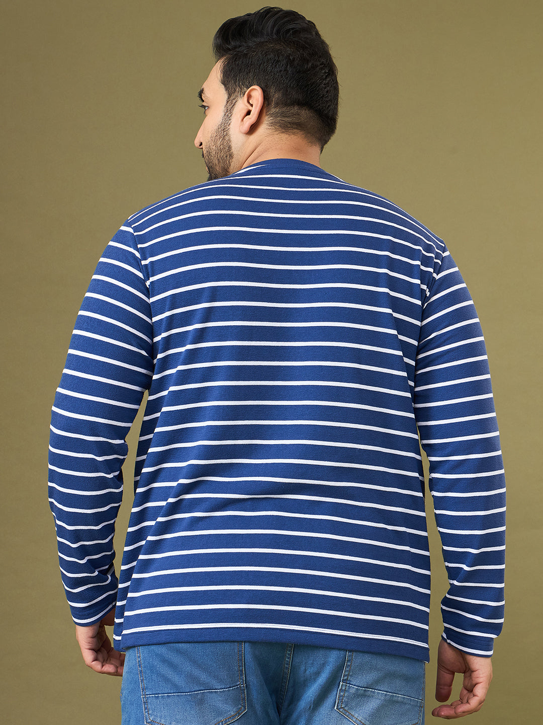 Men Plus Size Larvic Striped Henley Tshirt