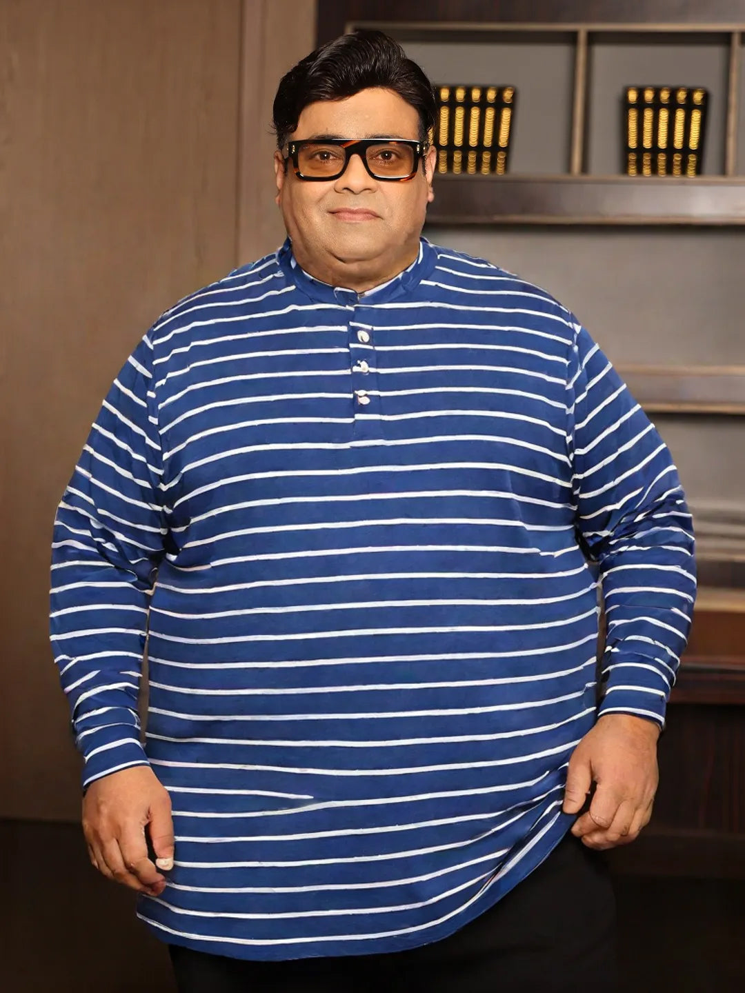 Men Plus Size Larvic Striped Henley Tshirt