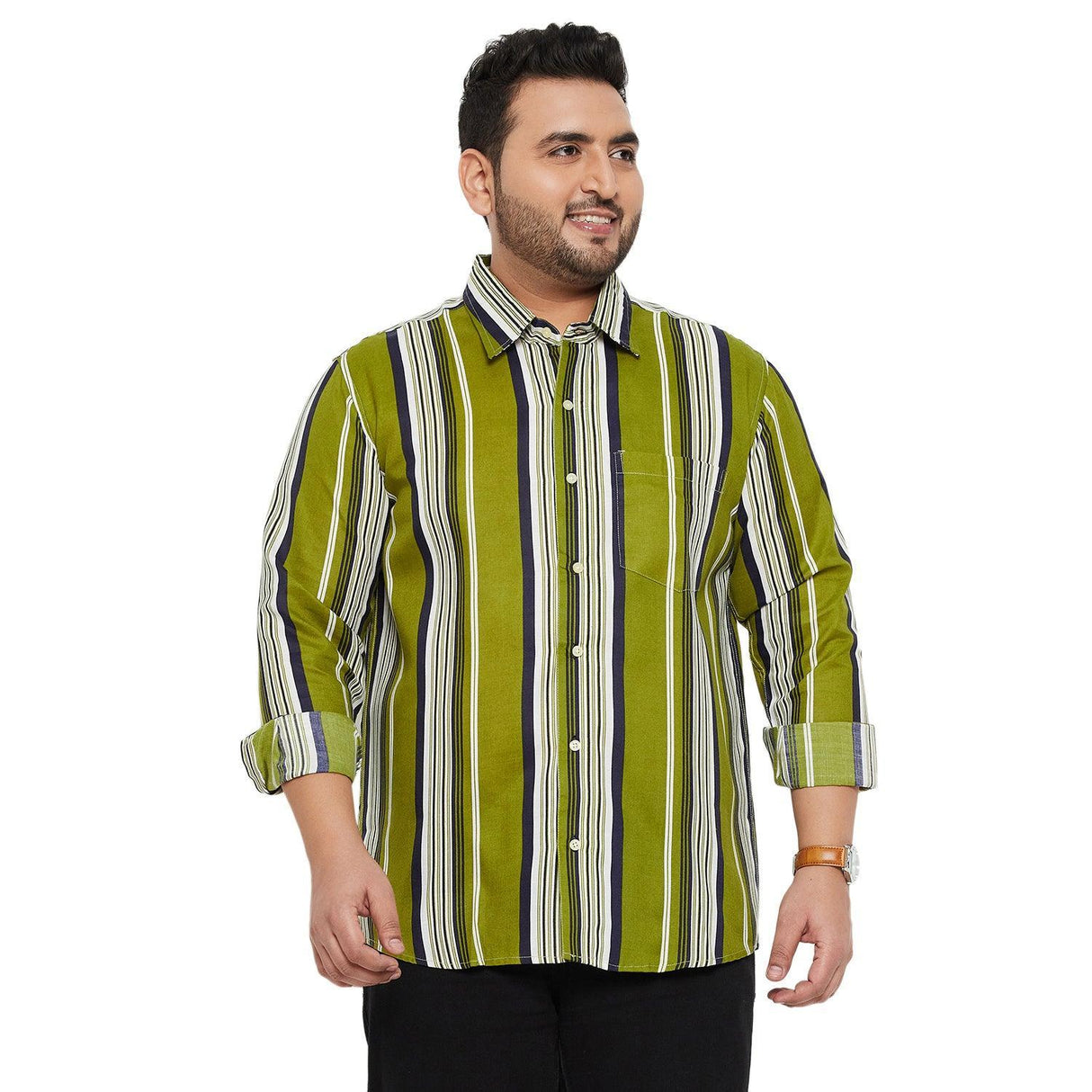 Men Plus Size Lava-Green Striped Shirt - bigbanana