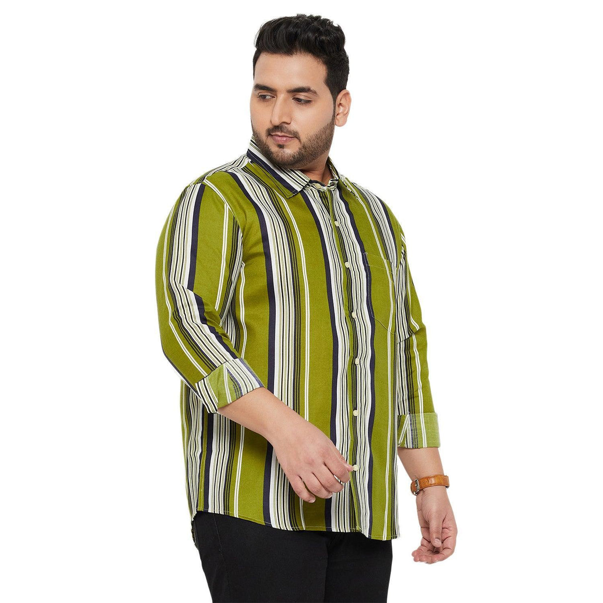 Men Plus Size Lava-Green Striped Shirt - bigbanana