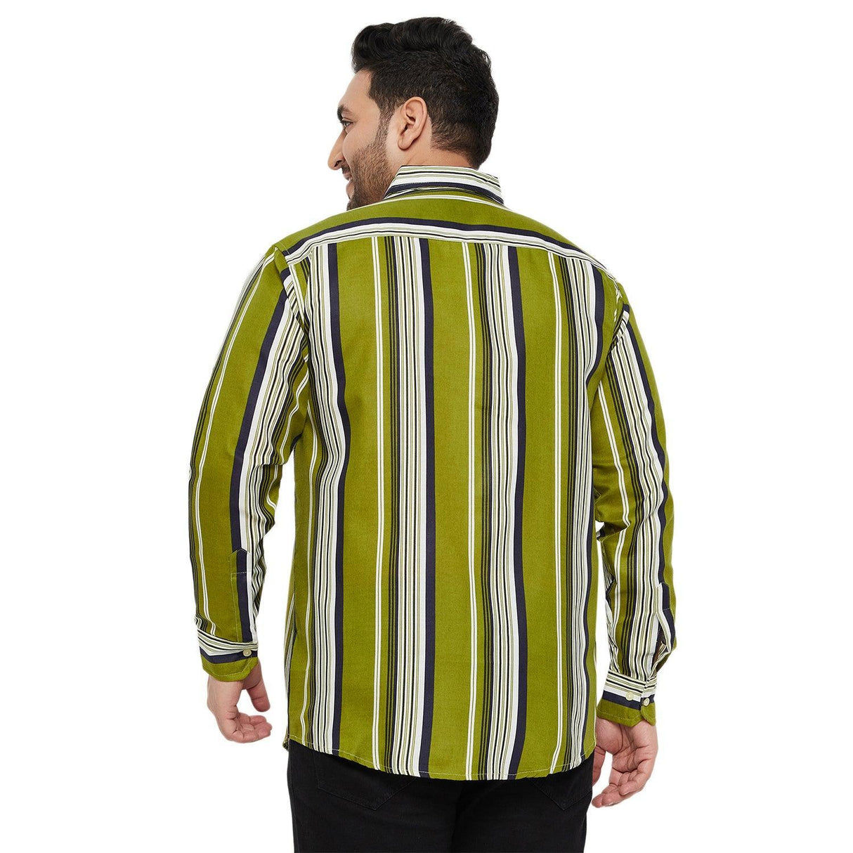 Men Plus Size Lava-Green Striped Shirt - bigbanana