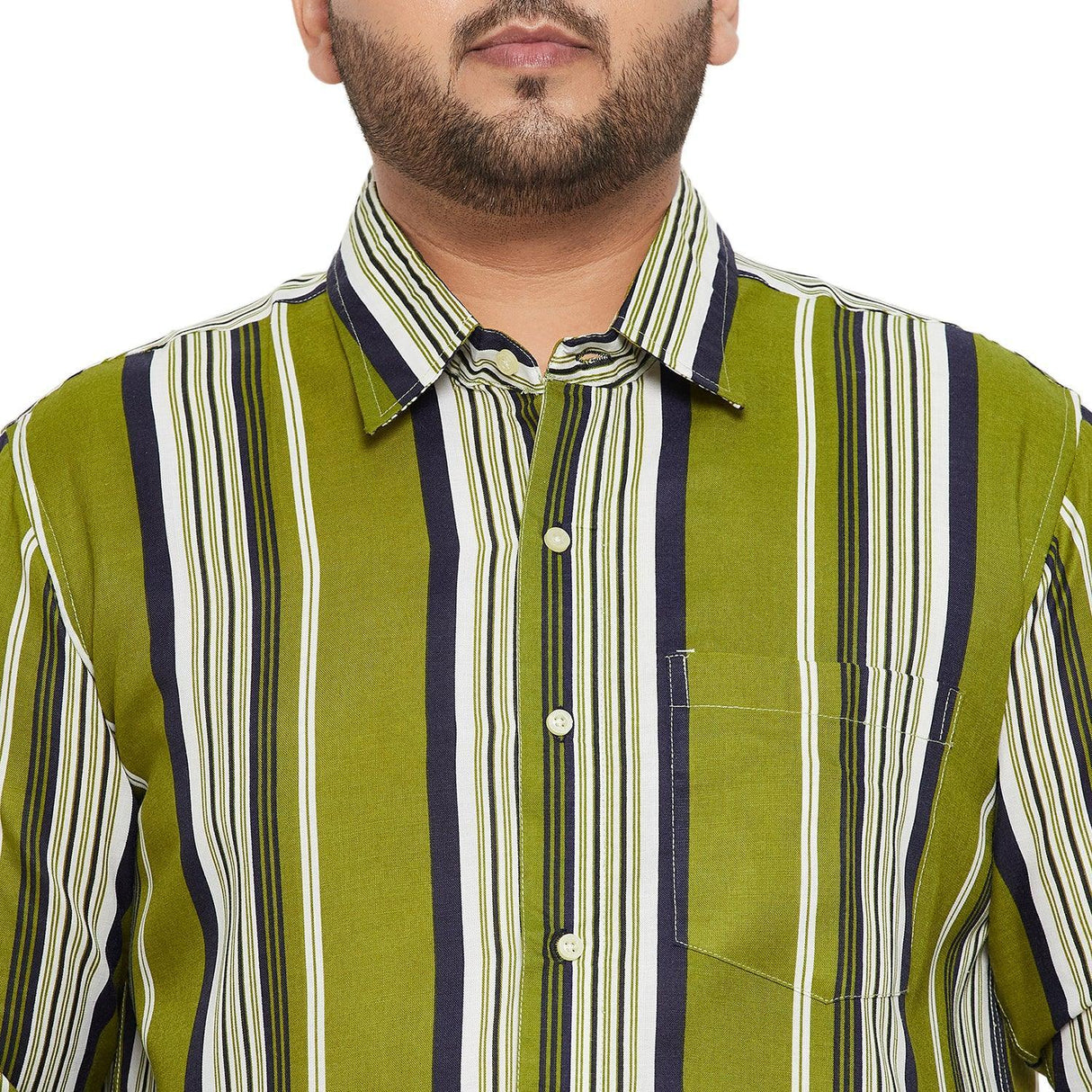 Men Plus Size Lava-Green Striped Shirt - bigbanana