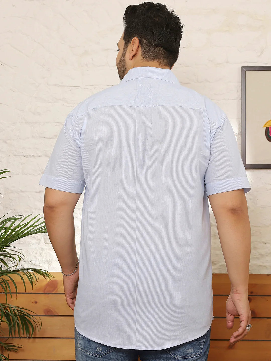 Men Plus Size Layvon Sky-Blue Striped Shirt - bigbanana