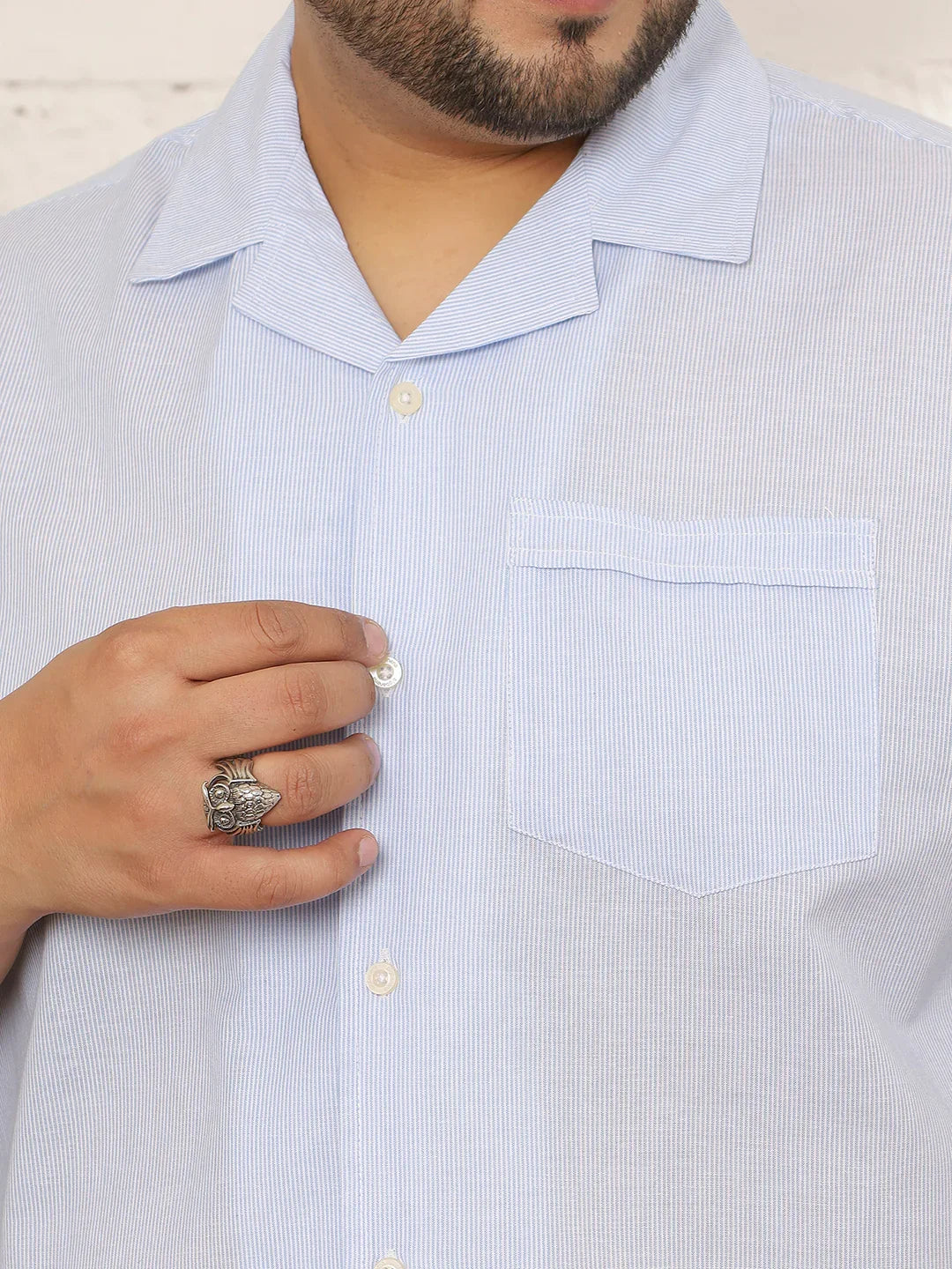 Men Plus Size Layvon Sky-Blue Striped Shirt - bigbanana