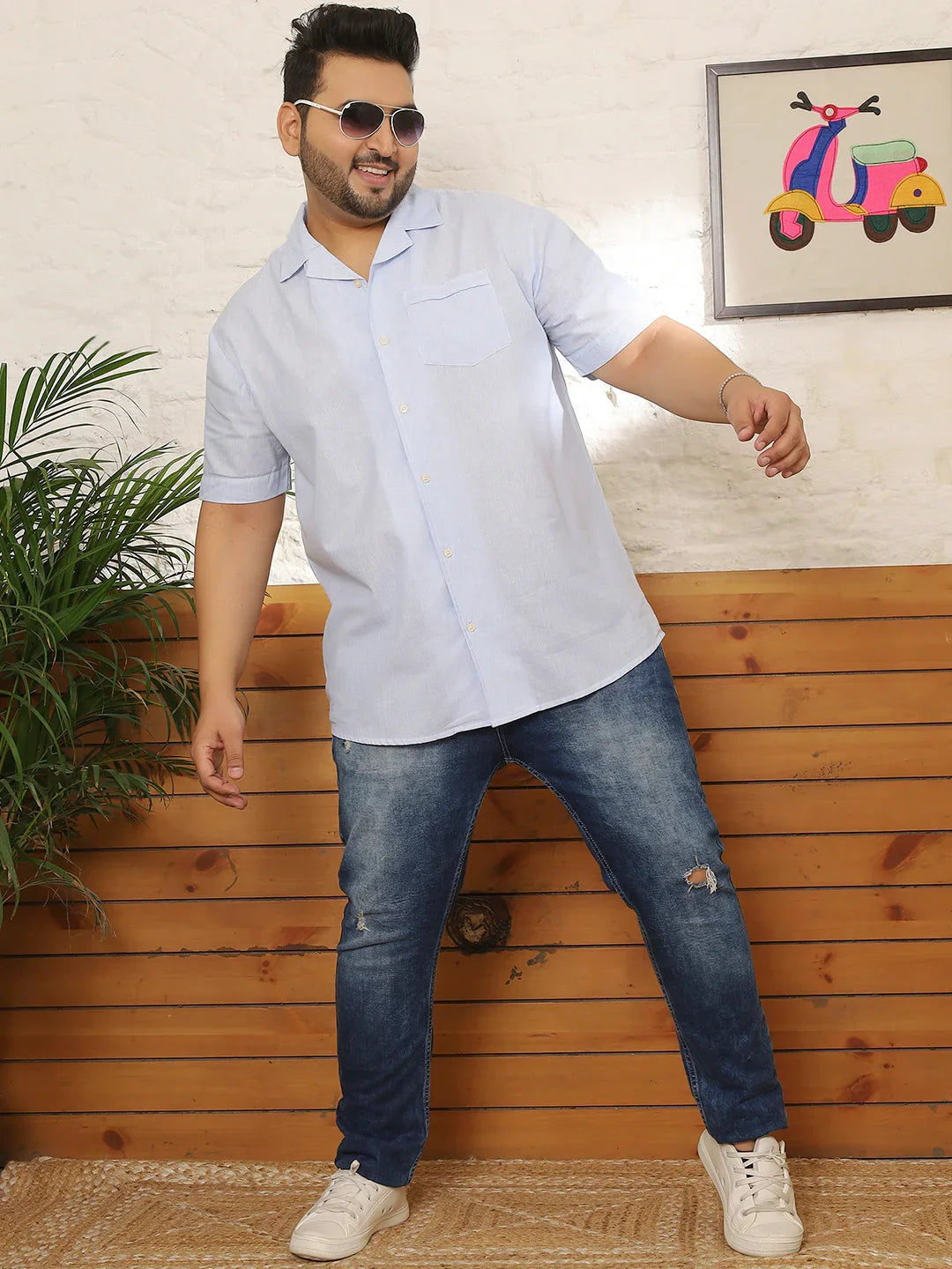 Men Plus Size Layvon Sky-Blue Striped Shirt - bigbanana