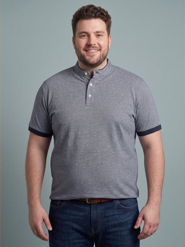 Men Plus Size Embellish Blue Solid Henley