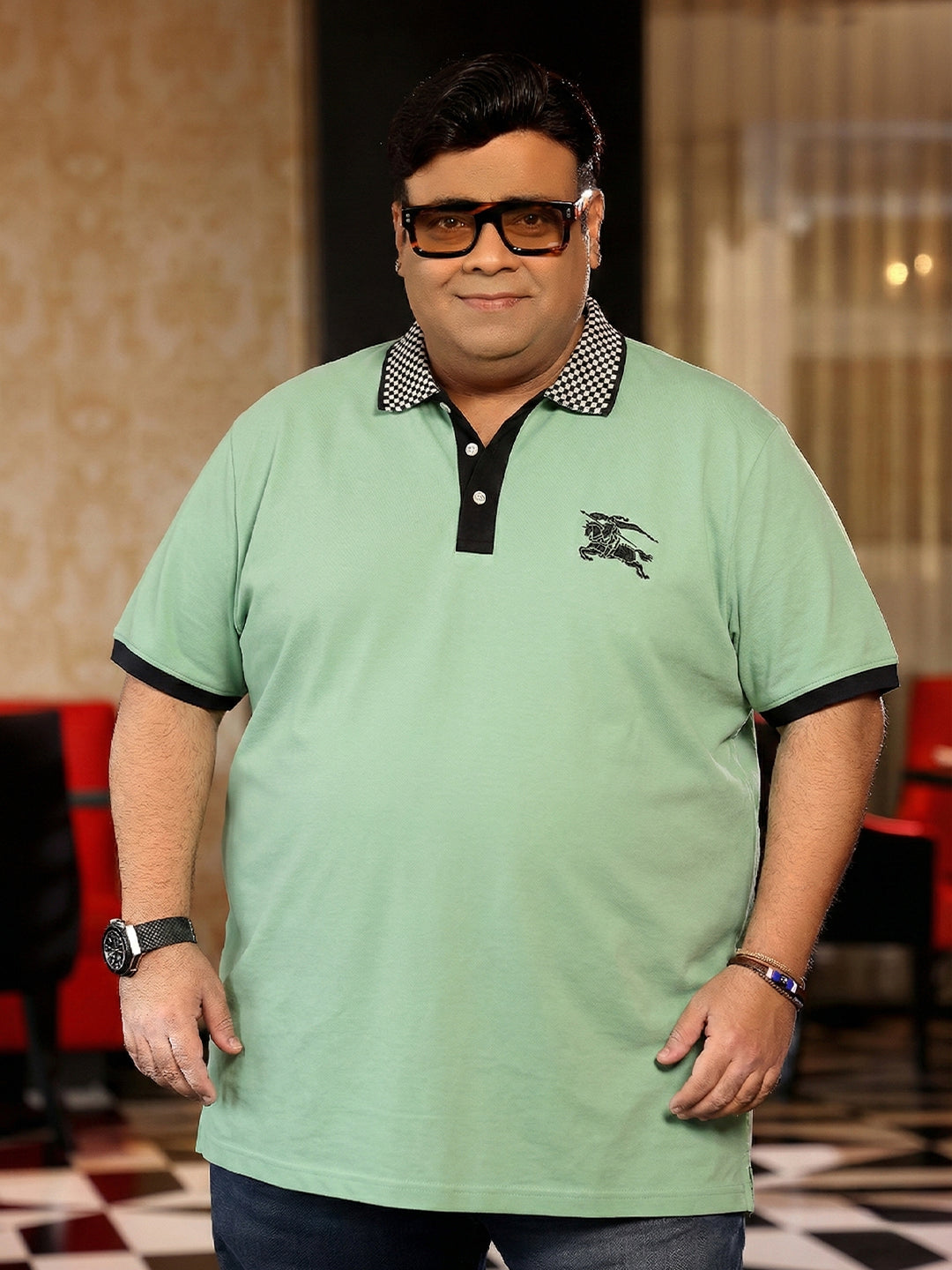 Men Plus Size Leaf Green Solid Polo Tshirt