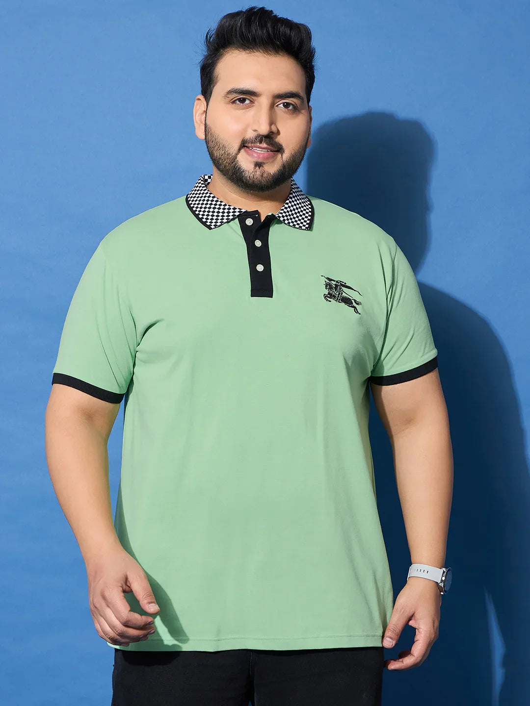 Men Plus Size Leaf Green Solid Polo Tshirt