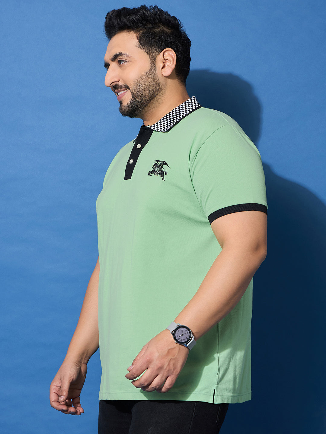Men Plus Size Leaf Green Solid Polo Tshirt