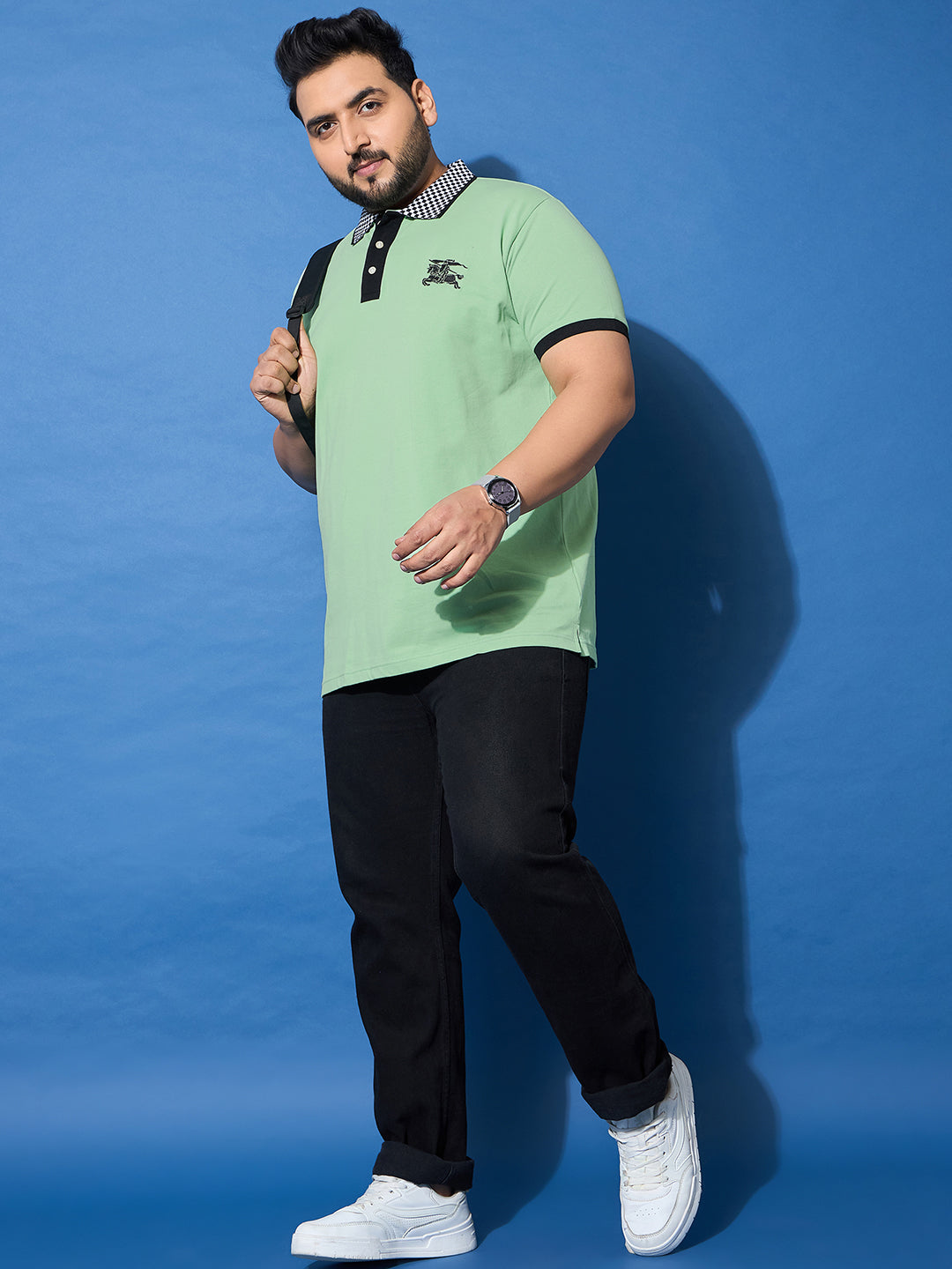 Men Plus Size Leaf Green Solid Polo Tshirt