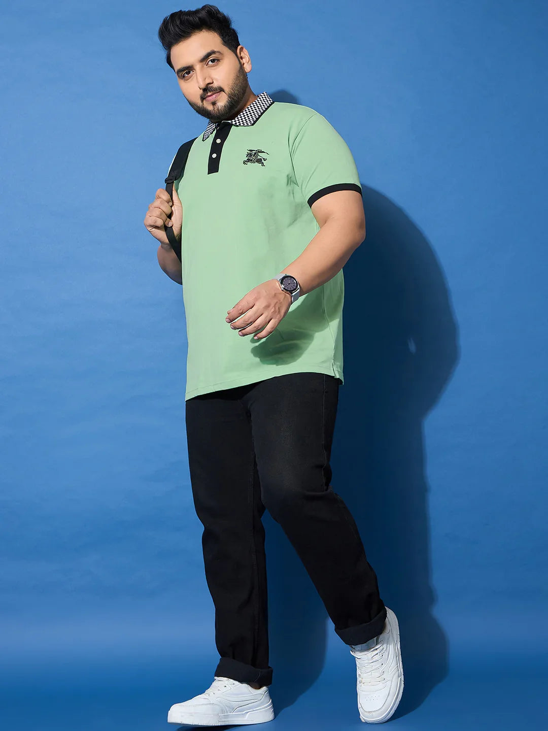 Men Plus Size Leaf Green Solid Polo Tshirt