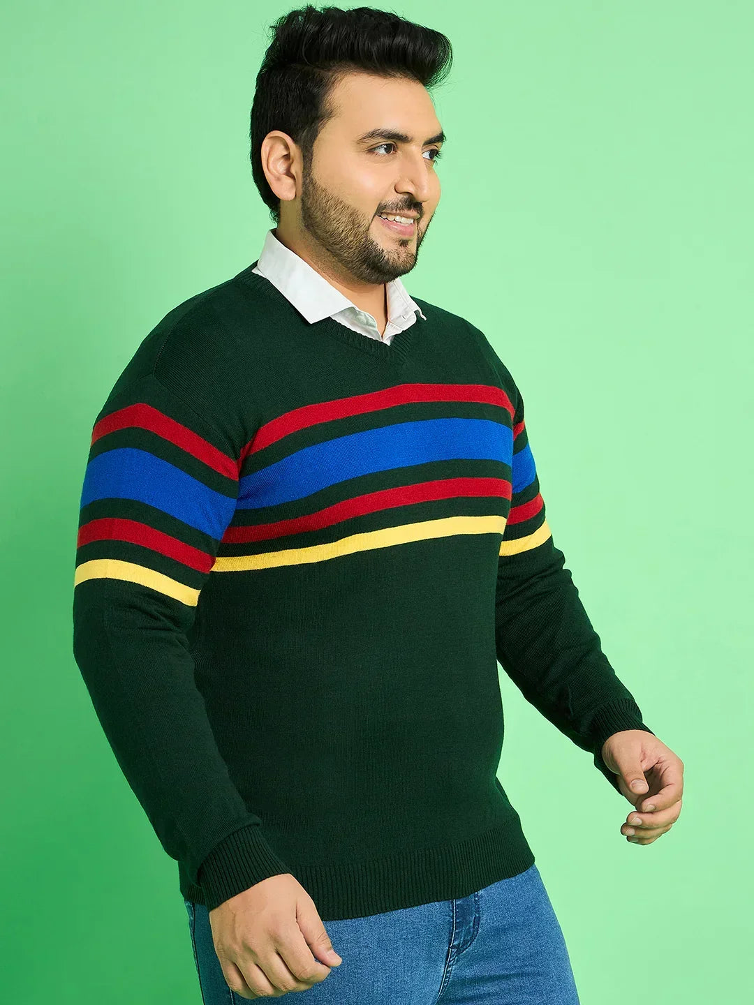 Men Plus Size Leonora Striped Sweater - bigbanana