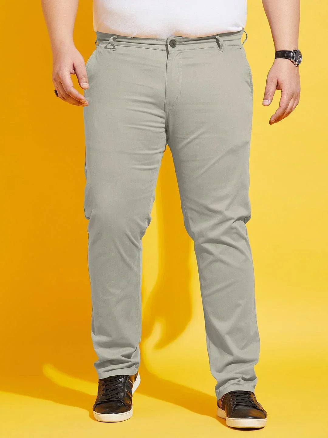 Men Plus Size Lepton-Beige Solid Trouser - bigbanana