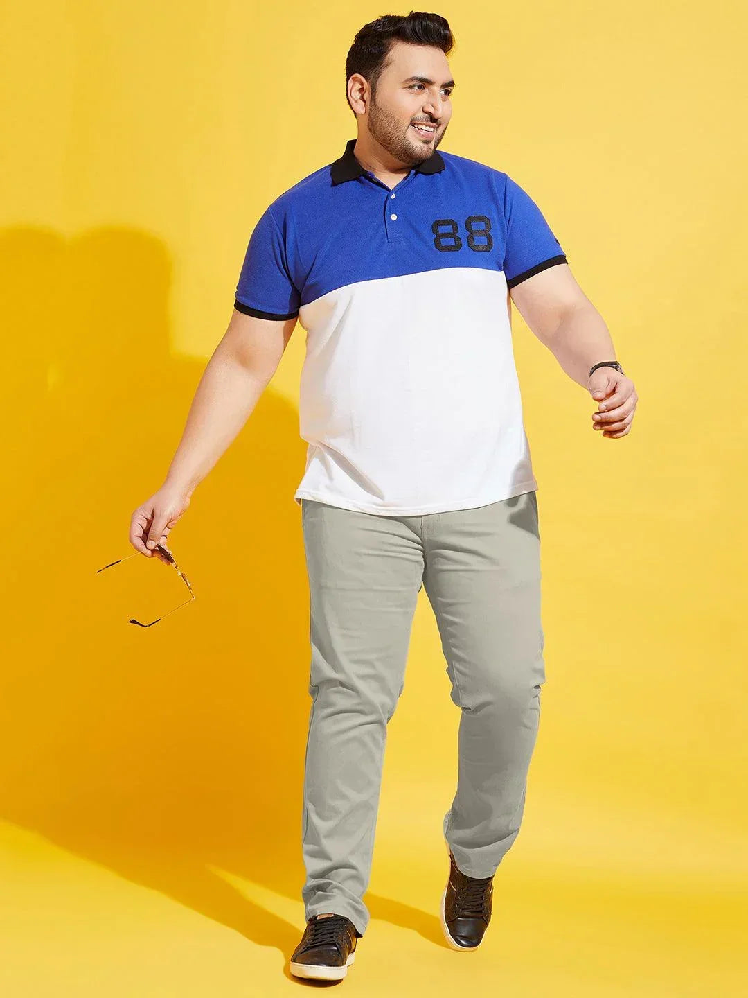 Men Plus Size Lepton-Beige Solid Trouser - bigbanana