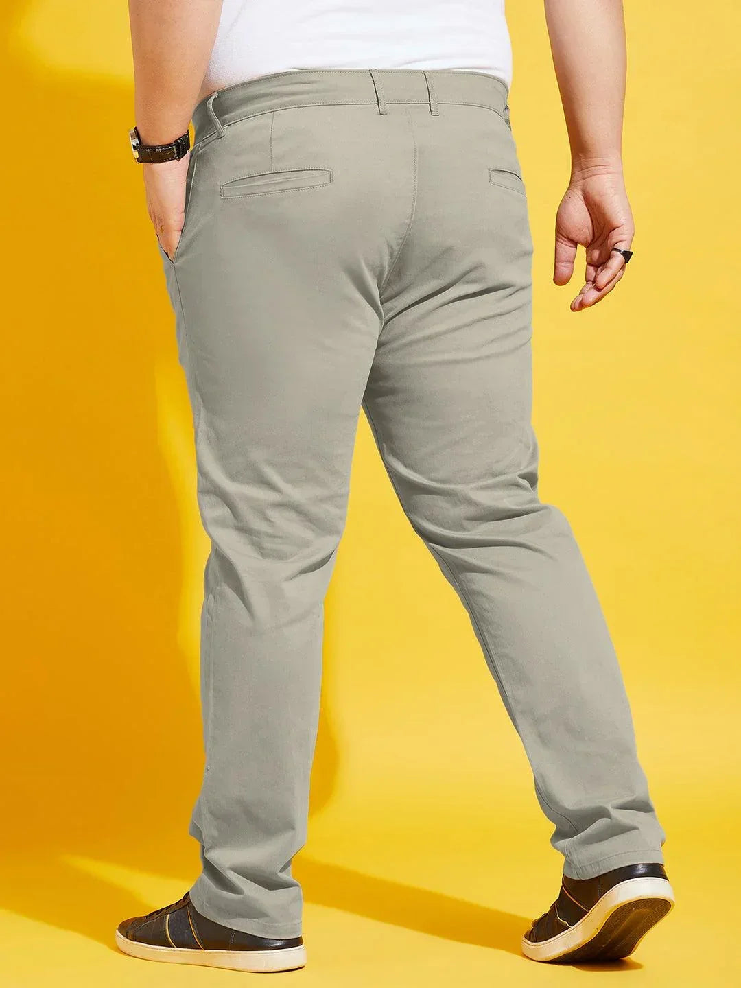Men Plus Size Lepton-Beige Solid Trouser - bigbanana