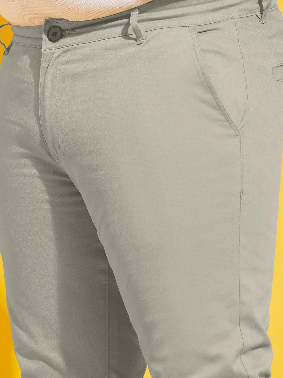 Men Plus Size Lepton-Beige Solid Trouser - bigbanana