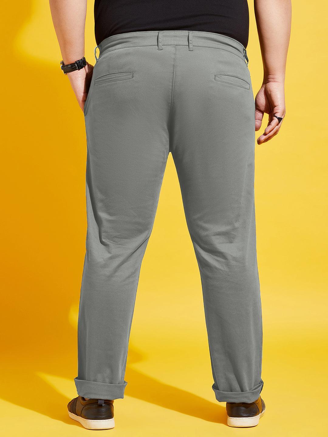 Men Plus Size Lepton-Grey Solid Trouser - bigbanana