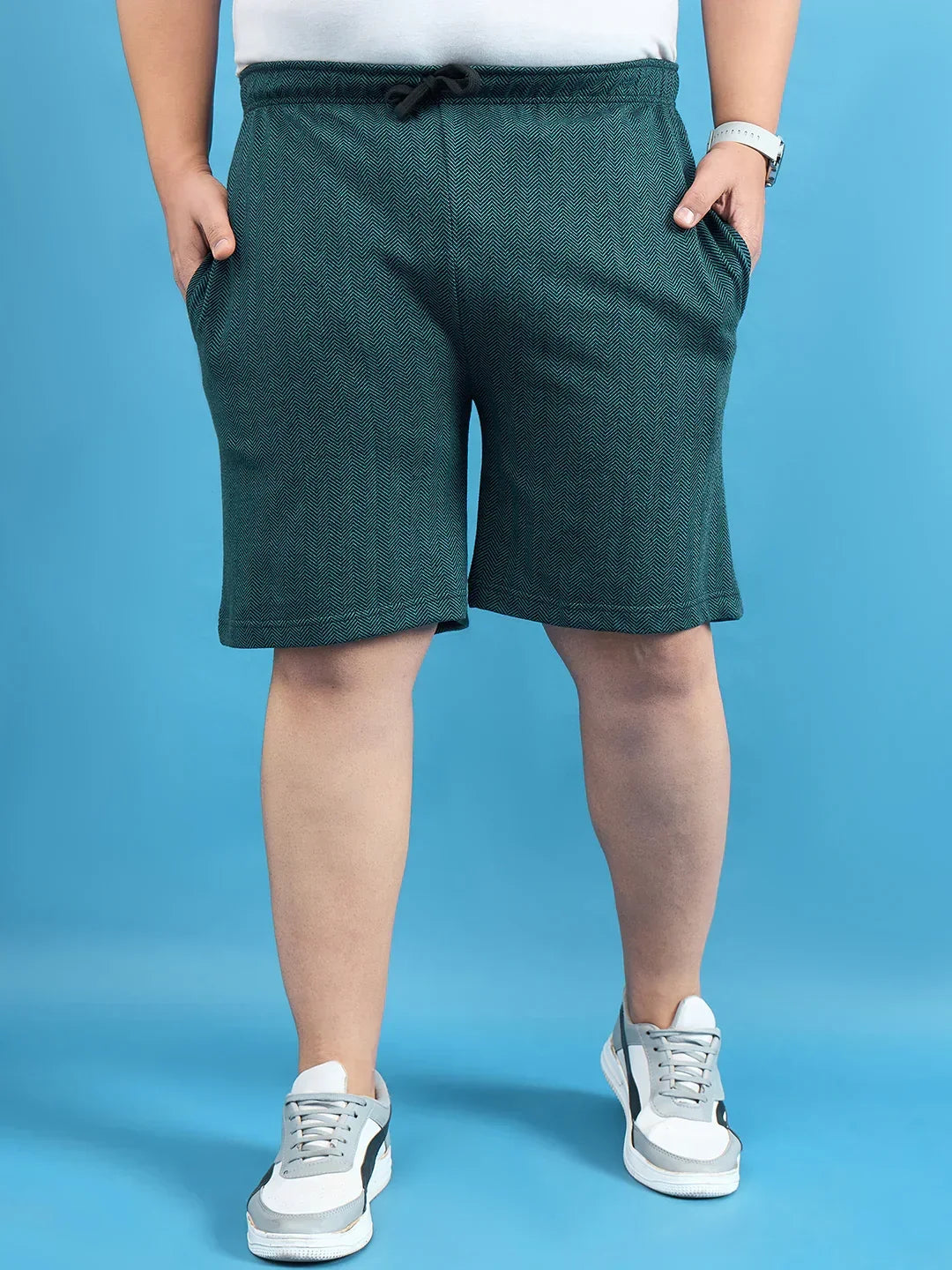 Men Plus Size Lesnar Teal Solid Shorts - bigbanana