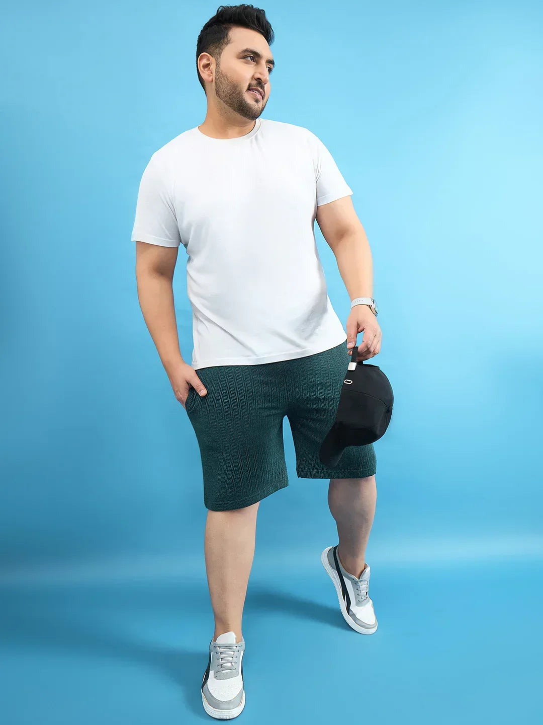 Men Plus Size Lesnar Teal Solid Shorts - bigbanana