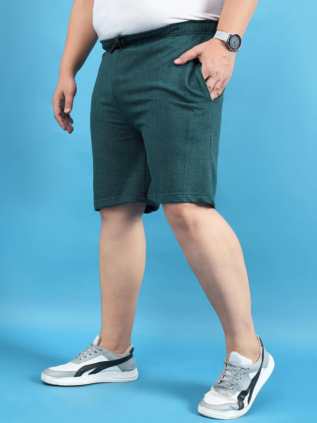 Men Plus Size Lesnar Teal Solid Shorts - bigbanana